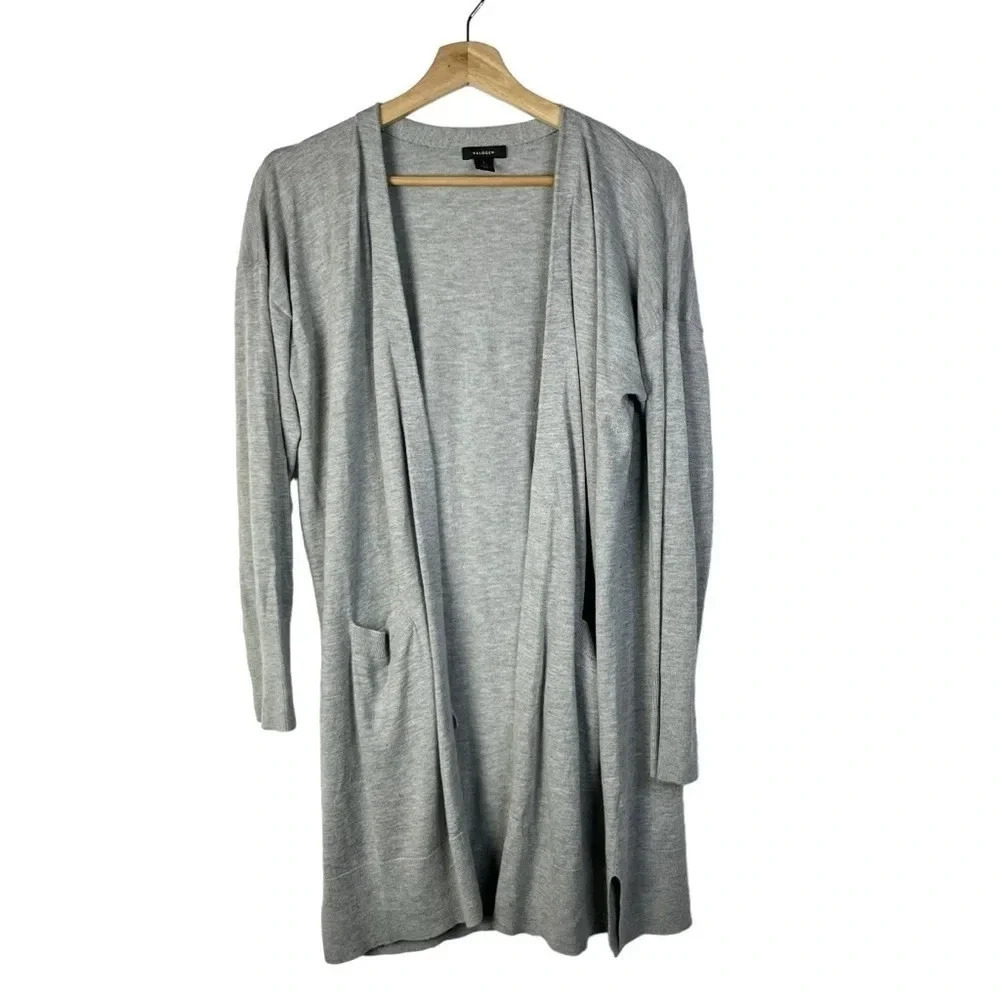 Halogen Petite Light Gray Open Front Longline Cardigan Sweater 1X
